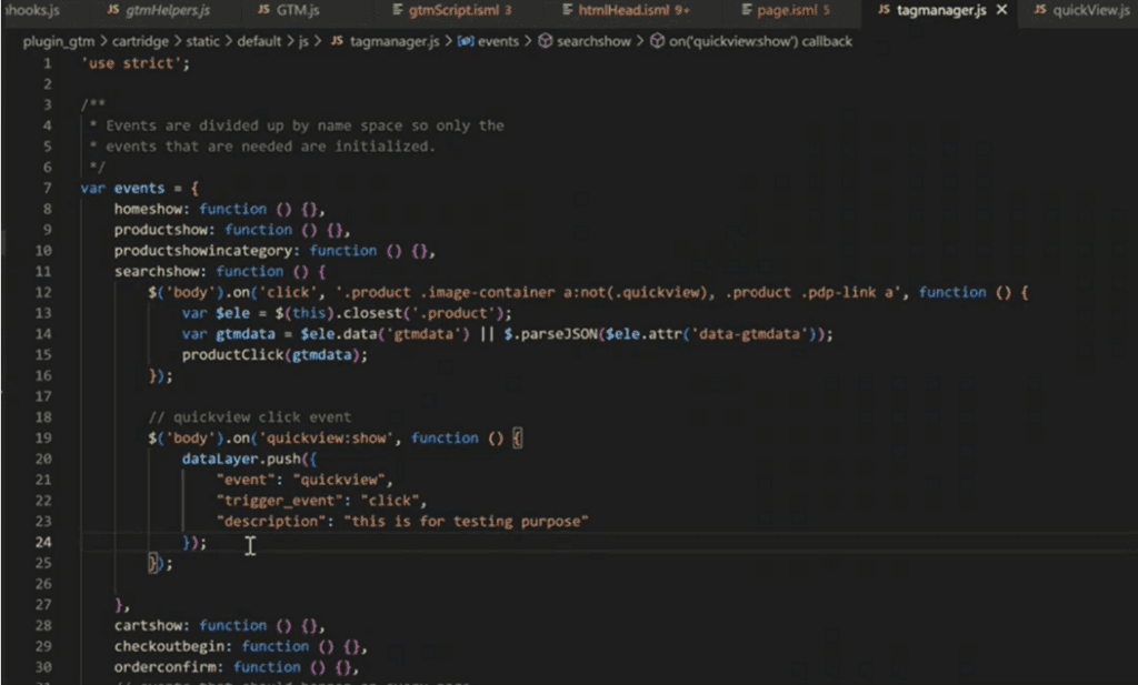 Custom event tracking sfcc